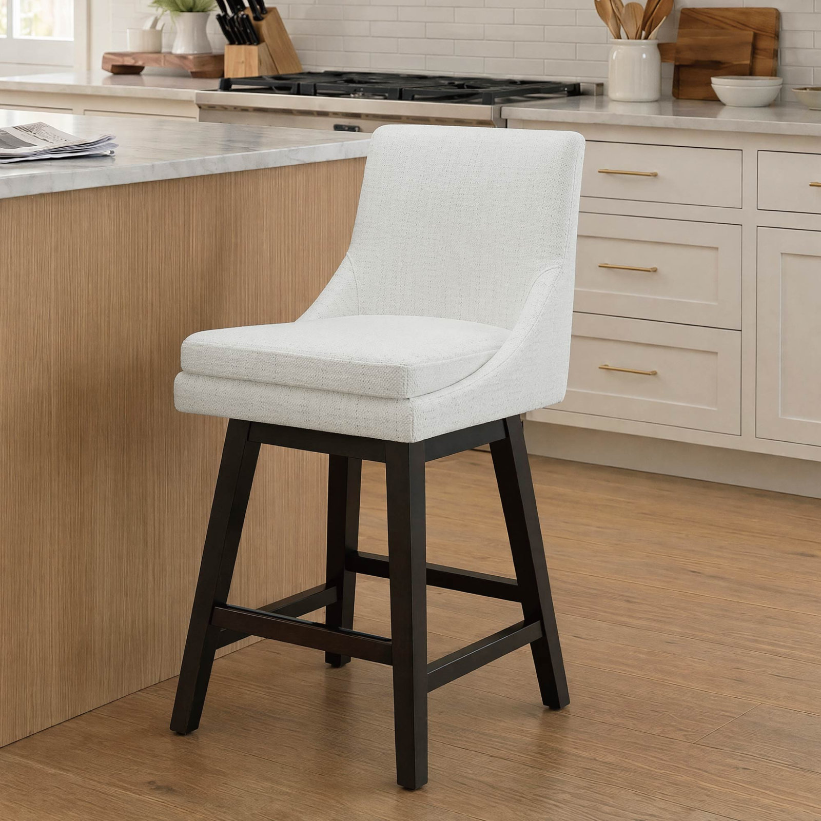 Zahara Swivel Bar and Counter Stool, Counter Stool (26” Seat Height), White Polyester/Brown
