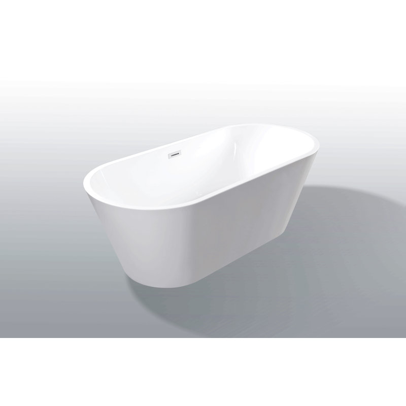 55" Acrylic Freestanding Bathtub, Stand Alone Soaking Tub, Glossy White Acrylic, Toe-Tap Chrome Drain, Cupc Certified