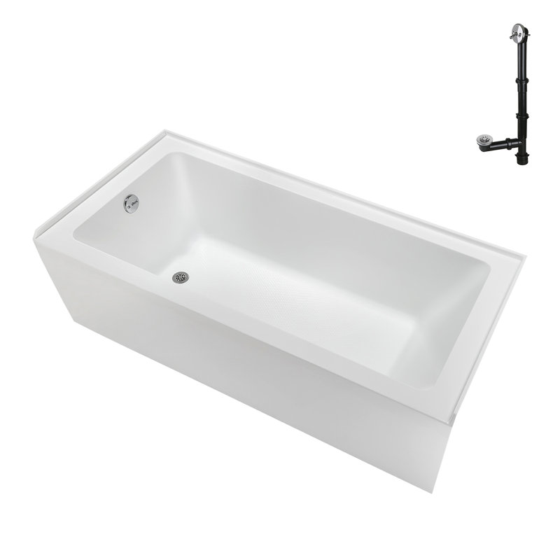 Streamline 66 in. x 32 in. Acrylic Left-Hand Drain Alcove Bathtub in Glossy White With External Drain, Polished Chrome