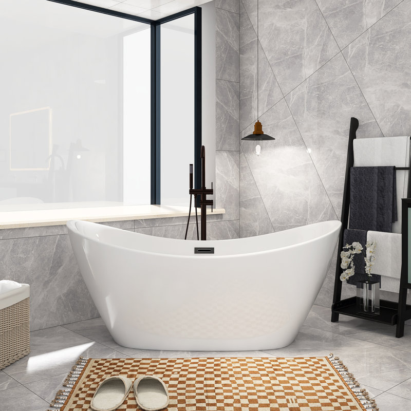 67'' x 30'' Freestanding Soaking Acrylic Bathtub
