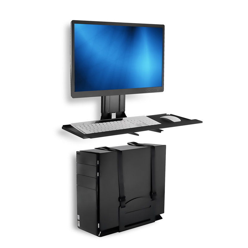 Black Adjustable Wall Mount for Monitor and Keyboard with CPU Holder