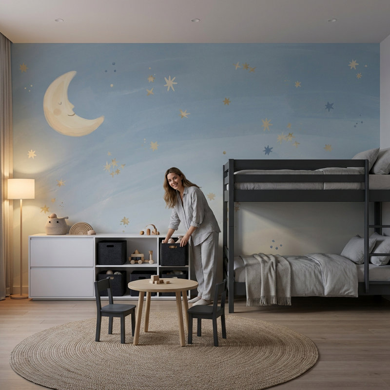 Papier peint lune, étoiles, ciel étoilé, 100 po x 96 po, Non tissé non collé