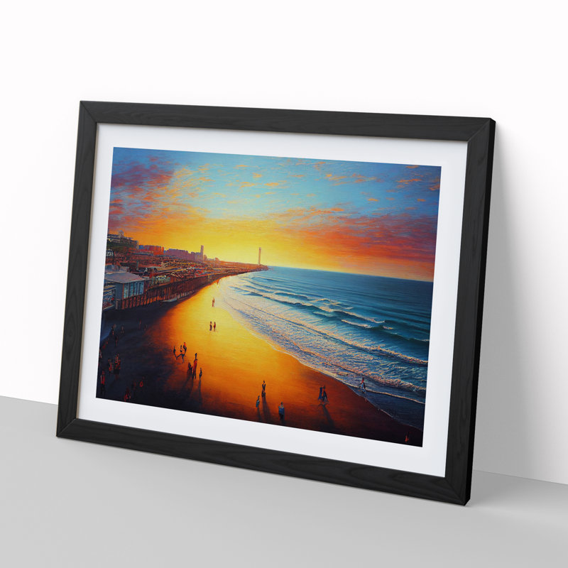 Evening Beach - Framed Print, Black, 25cm H x 34cm W x 2cm D