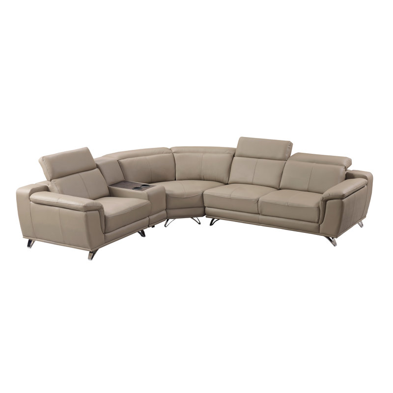 Lirison 36" Wide Genuine Leather Right Hand Facing Corner Sectional, Dark Tan Genuine Leather, Left Hand Facing