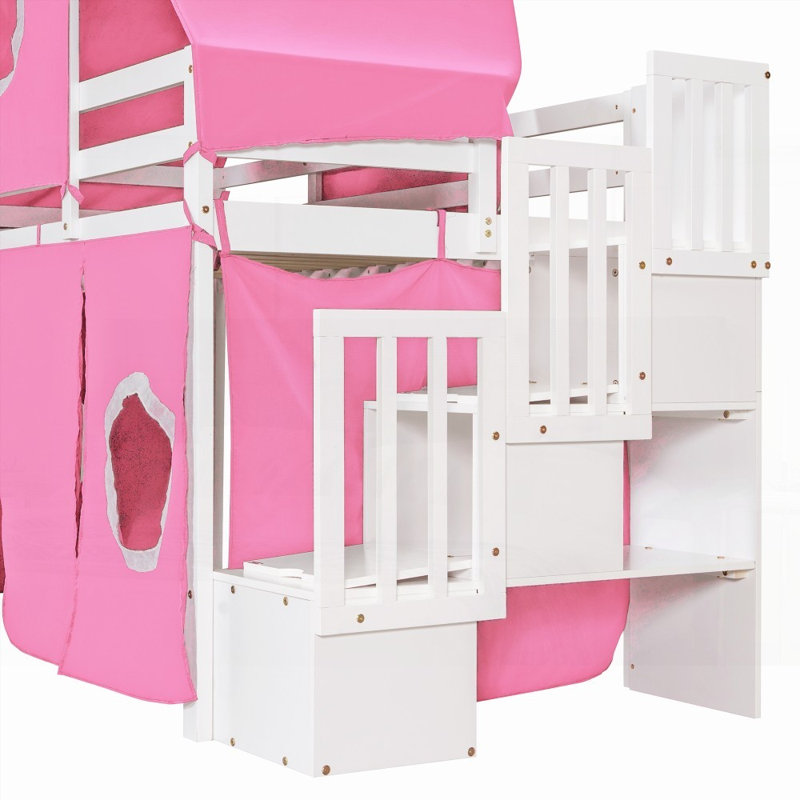 Lit mezzanine simple avec tente et tour - Durable Peu encombrant, Lit simple, Rose