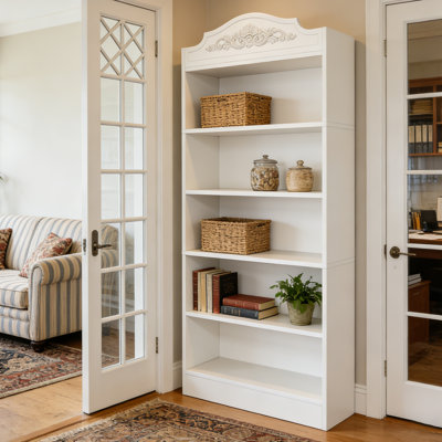 Bibliothèque 73 pouces à 5 niveaux avec étagère blanche, étagères modernes pour le salon et le bureau personnel 