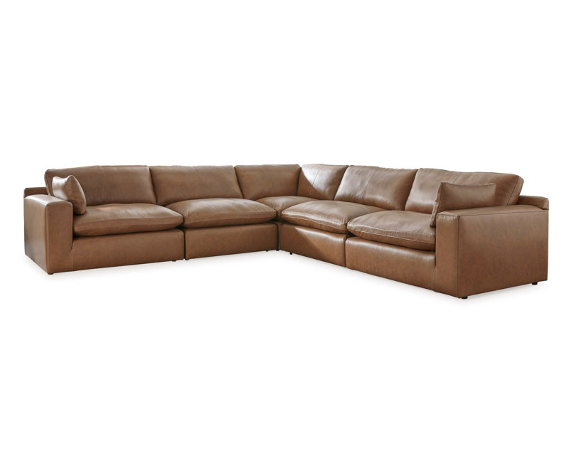Canapé modulaire en cuir caramel Emilia, H 36 po x l 132 po x P 132 po