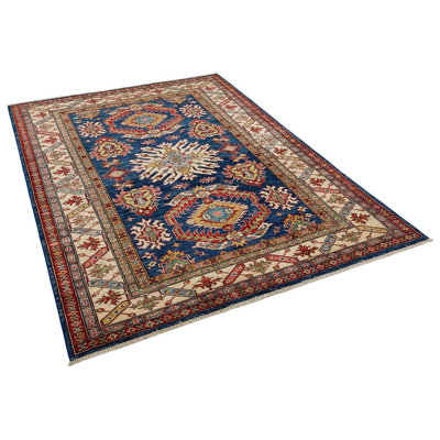 Tapis oriental floral en laine noué à la main de style afghan marine, brun, rouge et rouge
