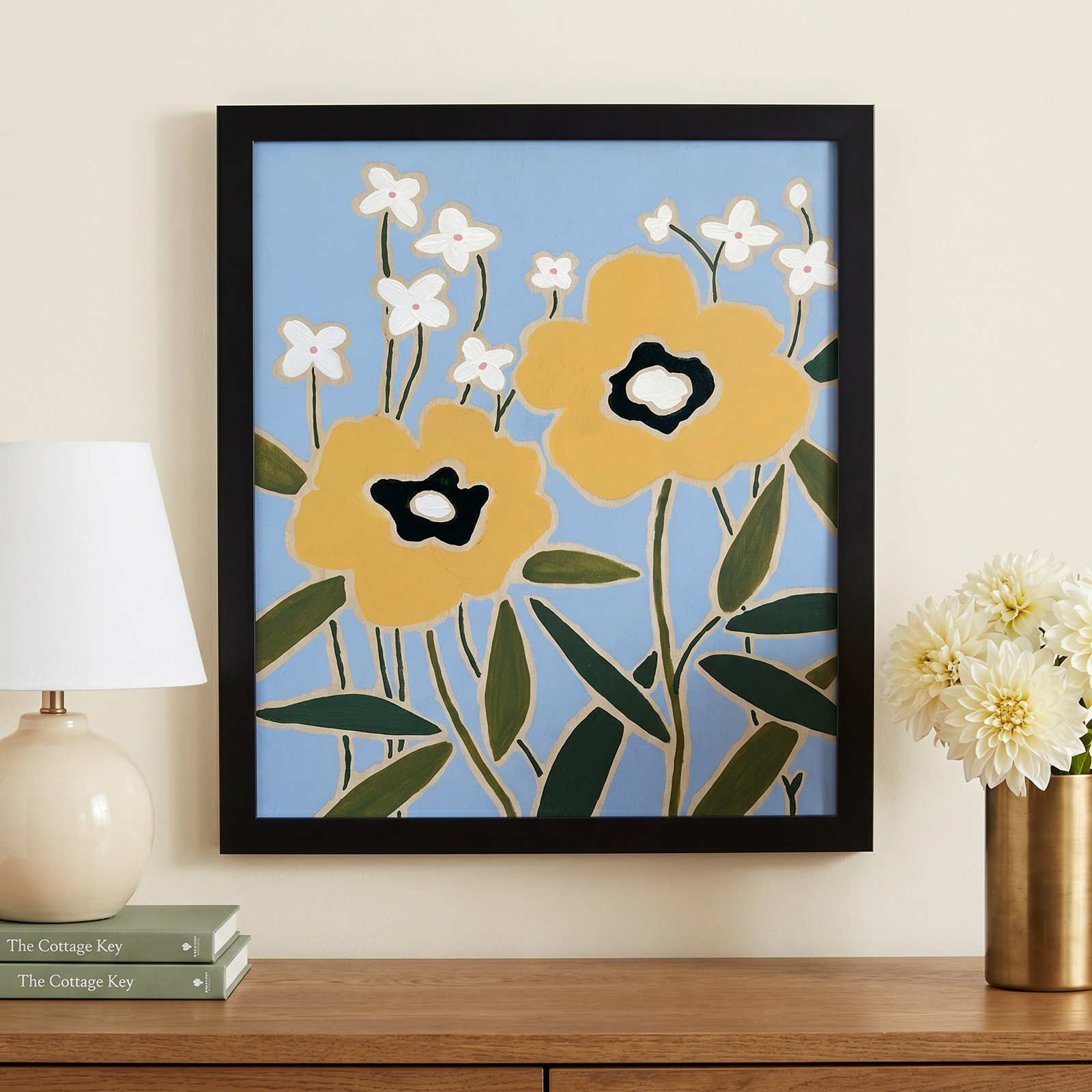 Maura "Woodblock Floral II" Print, Satin Black Framed, 25.5" H x 21.5" W x 1.25" D