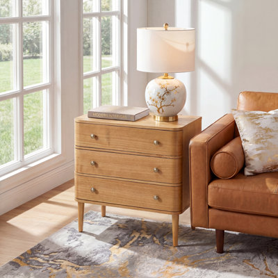 Cridford Modern 26"W 3-Drawer End Table and Curved Body with Solid Wood Legs Built-in Outlet