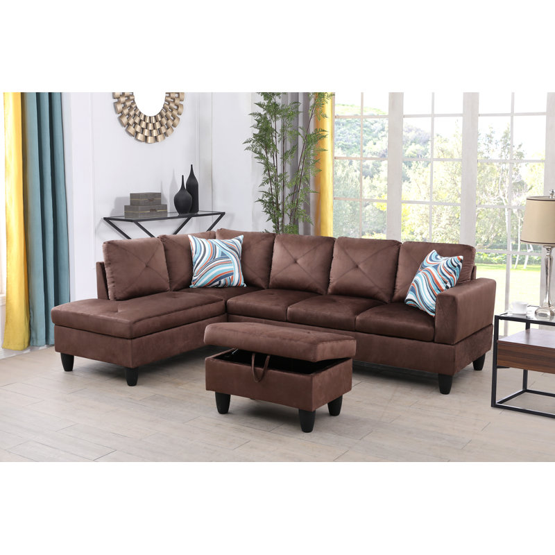 Aadish Left Hand Facing Sofa & Chaise, Maroon 