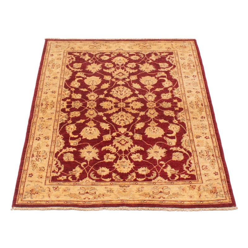 Tapis bordeaux en laine noué à la main de conception unique 4 pi x 6 pi New Age