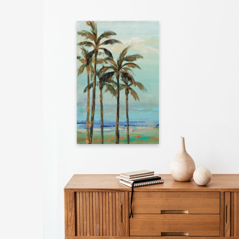 Copper Palms II - éléments naturels bleu-brun-vert, H 24 po x l 16 po