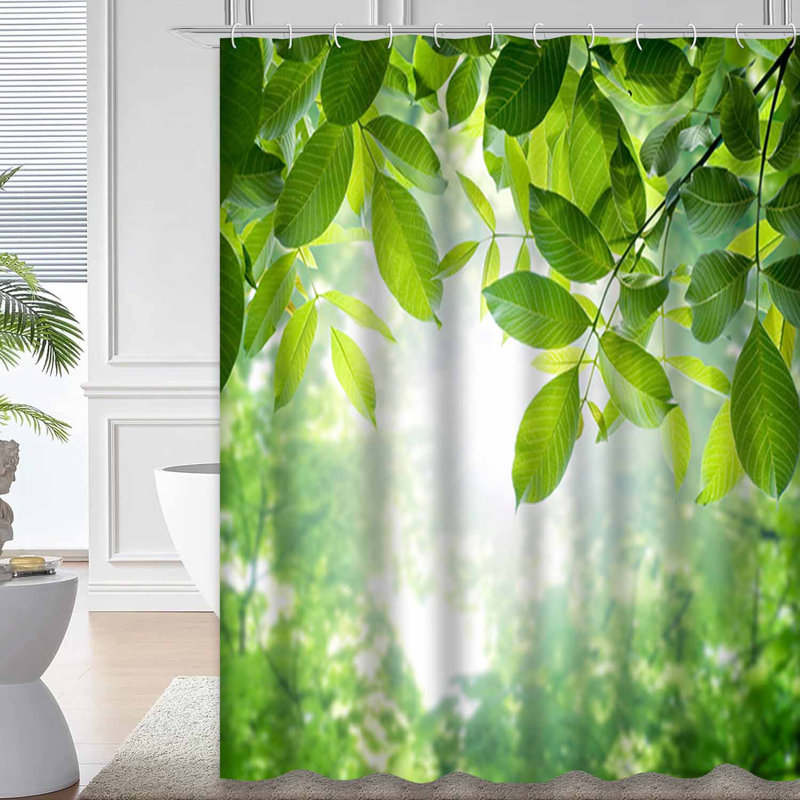 Rideau de douche à 12 crochets Green Forest, L 72 po x l 78 po