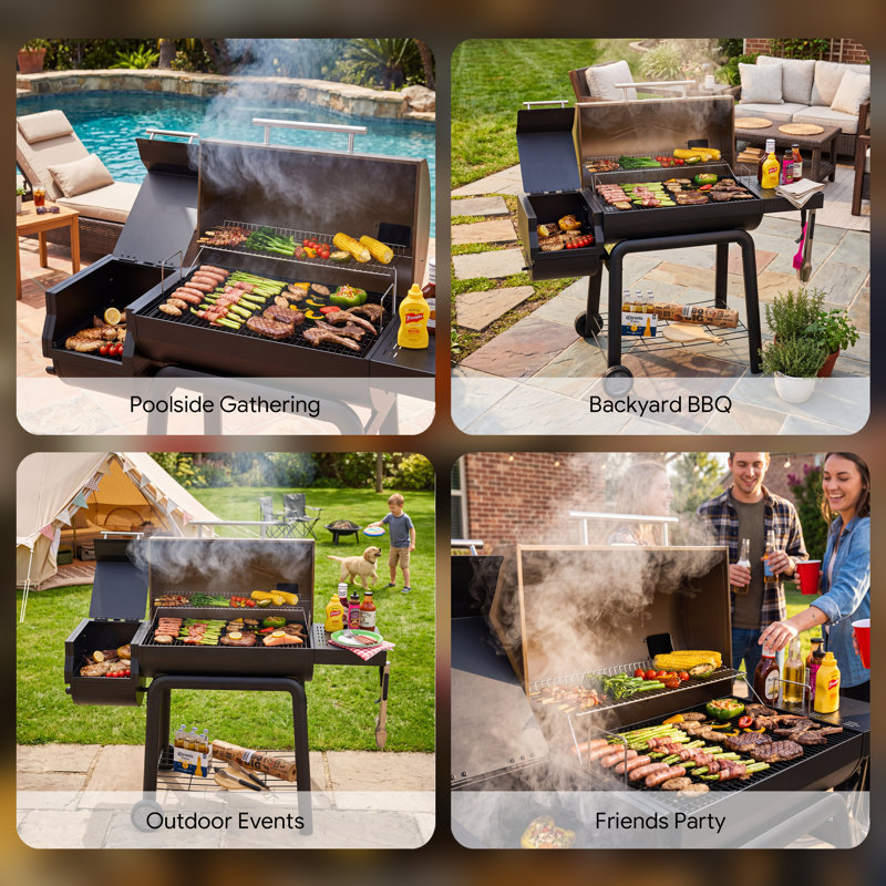 Barbecue au charbon FEASTO 30 pouces avec fumoir décalé, 831 pieds carrés Po Espace de cuisson