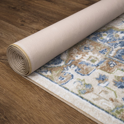 Lyanne Washable Non-Slip Medallion Blue Area Rug
