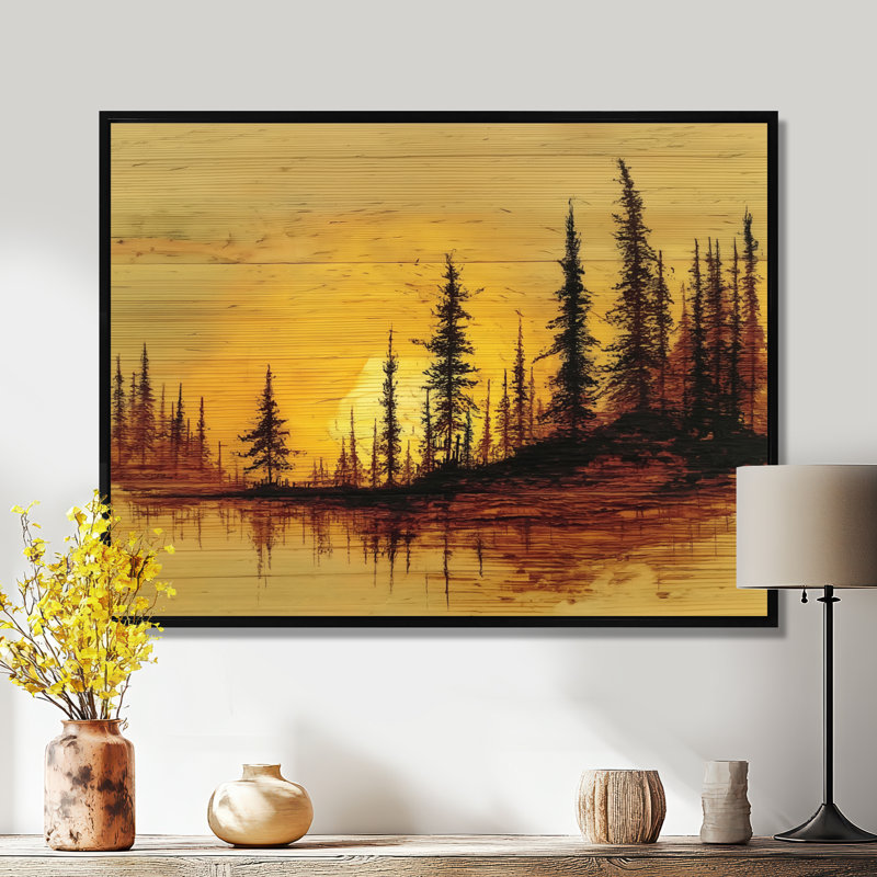Coucher de soleil hivernal dans la forêt de l'Alaska - Art mural encadré, paysage noir Alaska, H 12 po x l 20 po, Black