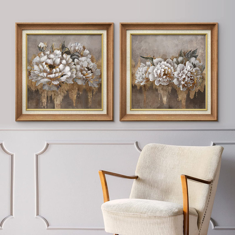 Ensemble de 2 peintures sur toile encadrées, Naturel