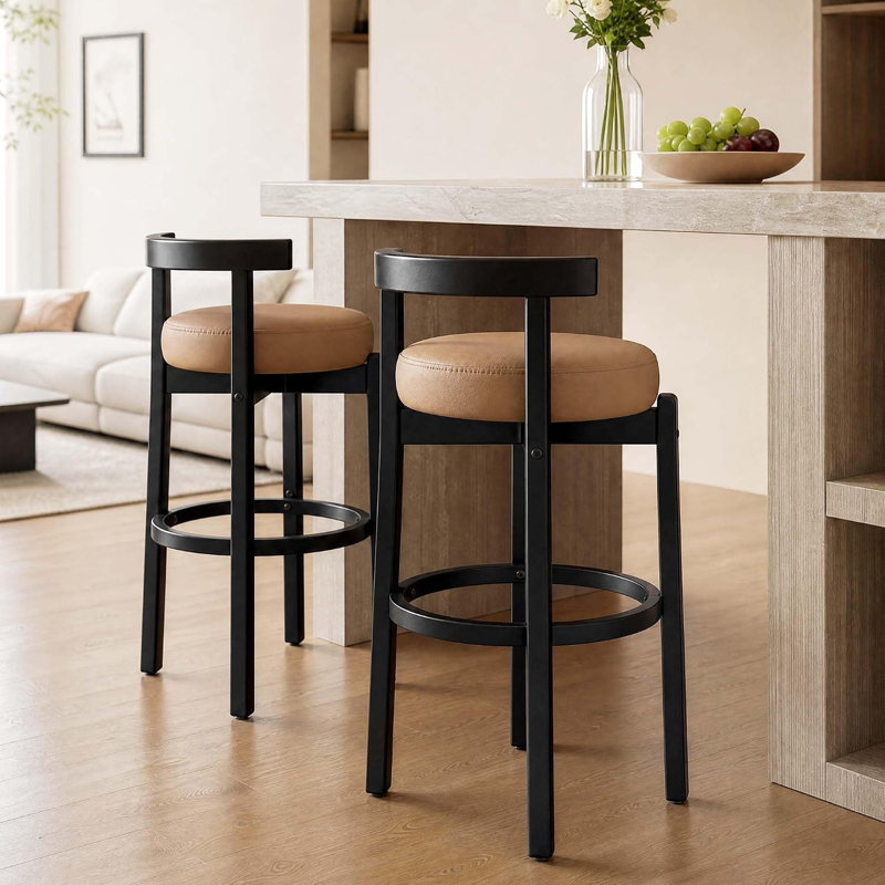 Upholstered Counter Stool, Brown/Black