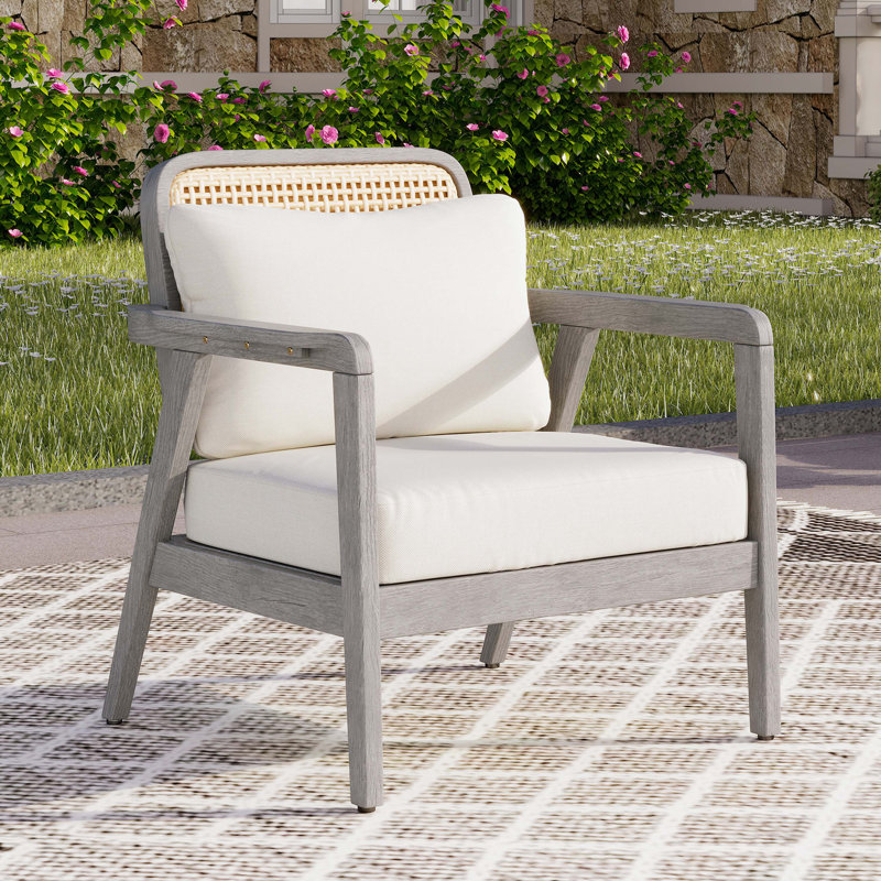 Deeko Outdoor Acacia Club Chair With Cushions, Light Gray