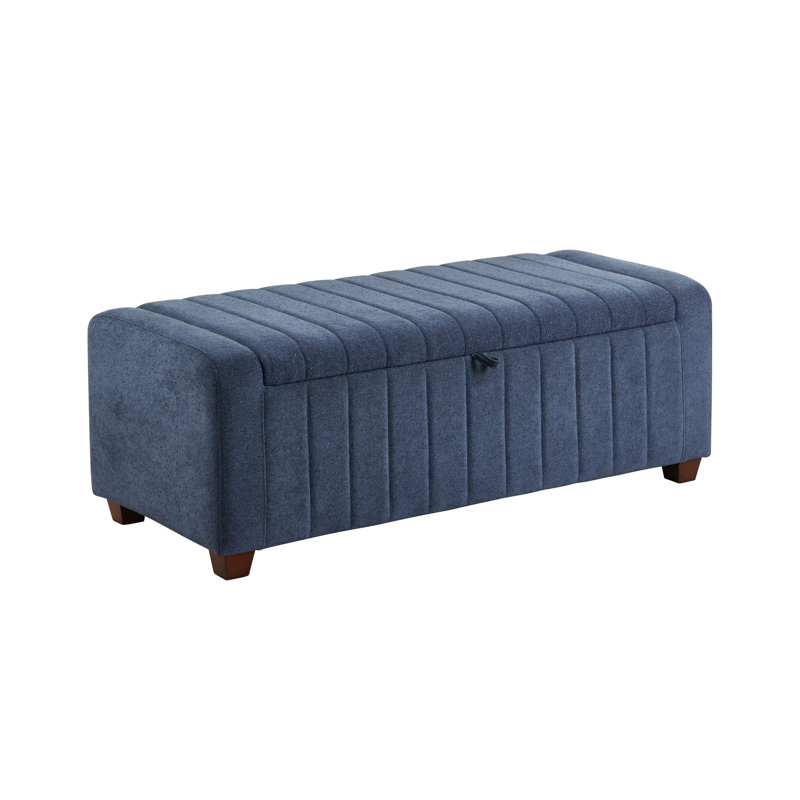 Contemporary Upholstered Bench with Internal Storage 1pc Durable Plywood Frame Boucle, Blue