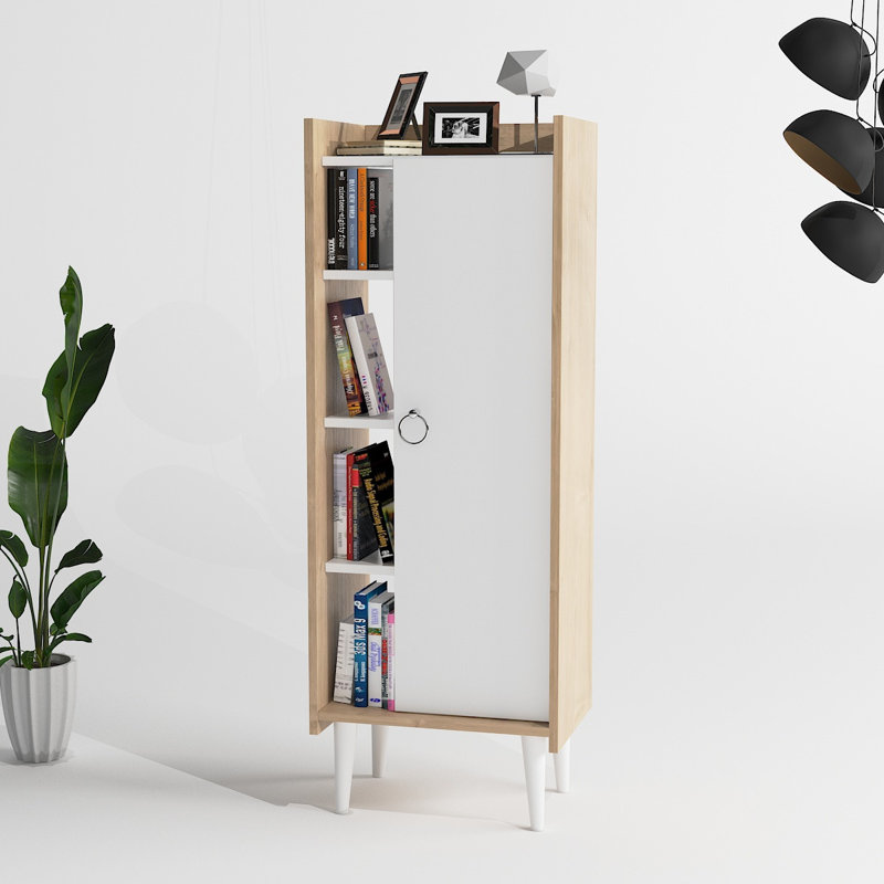 Armoire polyvalente moderne, chêne et blanc, 19,7 x 55,1 x 11,8 pouces | 100% panneau de particules enduit de mélamine, épaisseur: 0,7 pouce | Pieds en plastique, nombreuses tablettes, fixation murale | Solution de rangement élégante pour la maison et le bureau