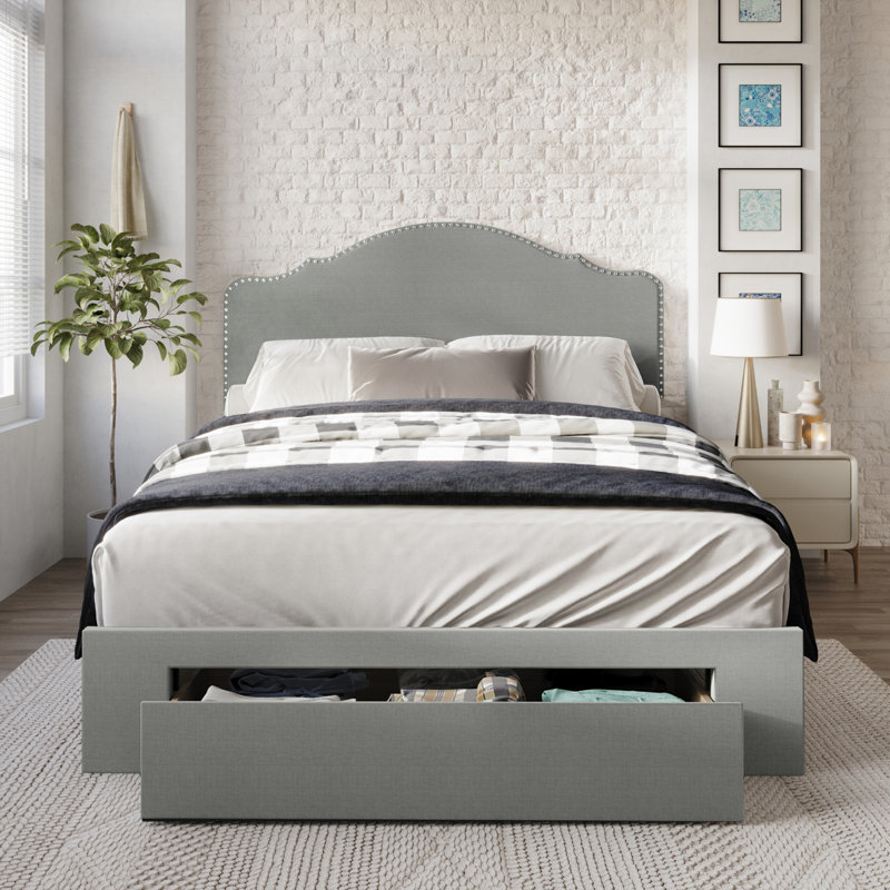 Jabrien Upholstered Panel Storage Bed, Light Gray, King