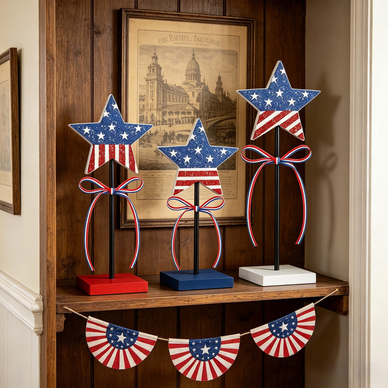 3 pièces décorations pour le jour de l’independance Pentagrammes de bureau en bois décorations de fêtes pour artisanat salon réception bureau banquet