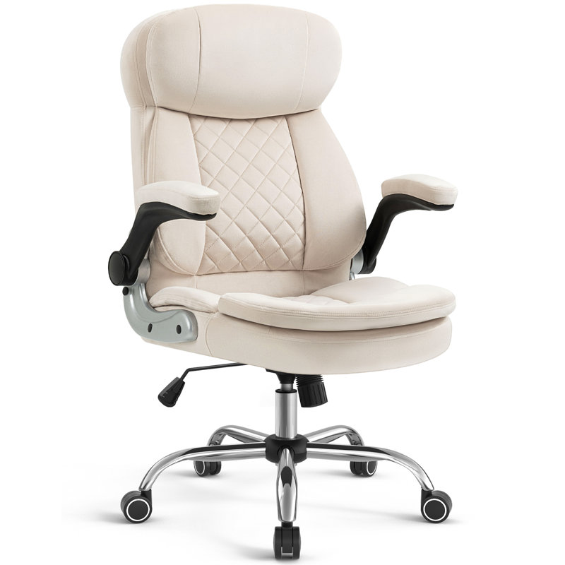 Fauteuil de direction en lin et velours pour bureau personnel, Beige, Velours