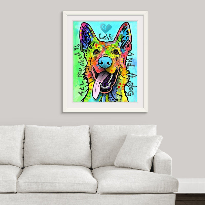«Love and a Dog», reproduction, H 38 po x l 32 po x P 1 po, Cadre blanc