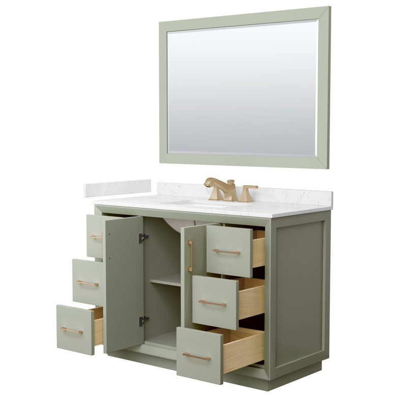 Strada 48" Freestanding Single Bathroom Vanity with Cultured Marble Top, Brushed Nickel, Green / Matte Black, 48" W