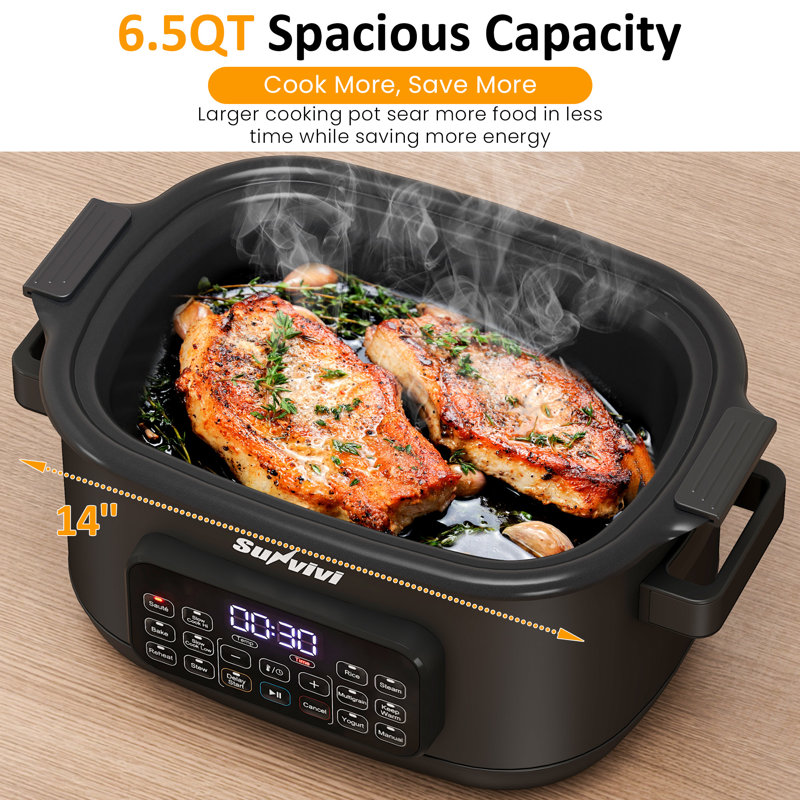 6.5QT 12-In-1 Programmable Multi Slow Cooker, Black