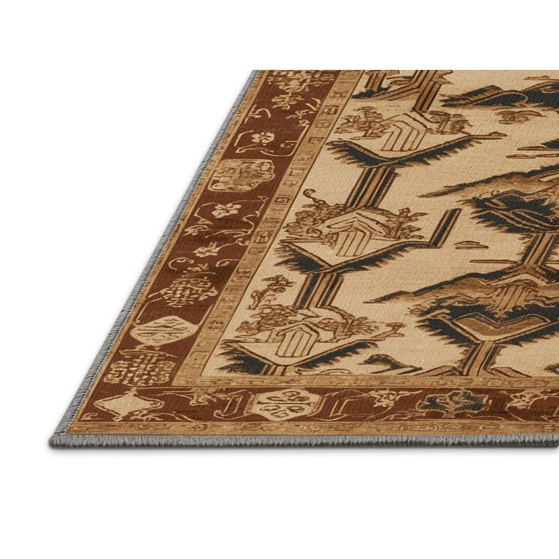 Tapis art déco brun lavable à la machine, Carré 4 pi