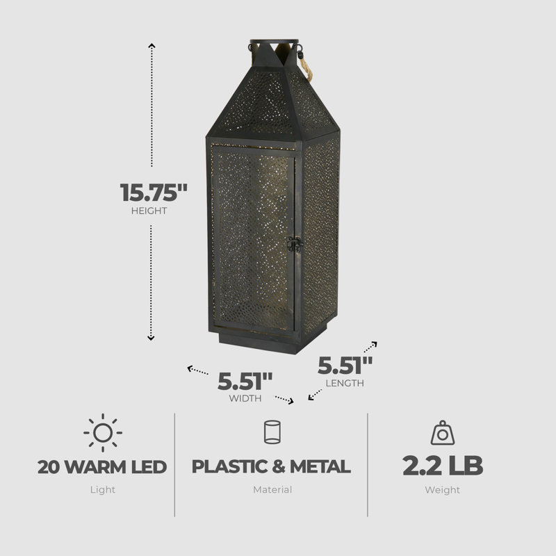 Four Seasons Courtyard 16 Inch Battery Powered 20 LED Filigree Lantern, 2 Pack