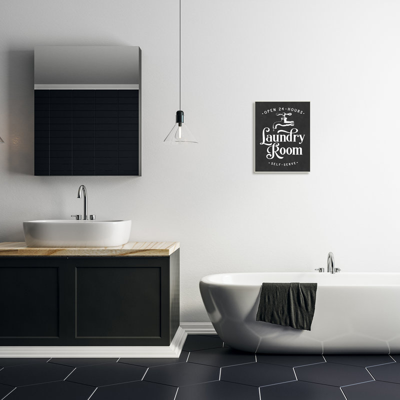 Illustration de robinet rétro en libre-service de buanderie par lettré et doublé - Publicité, H 19 po x l 13 po
