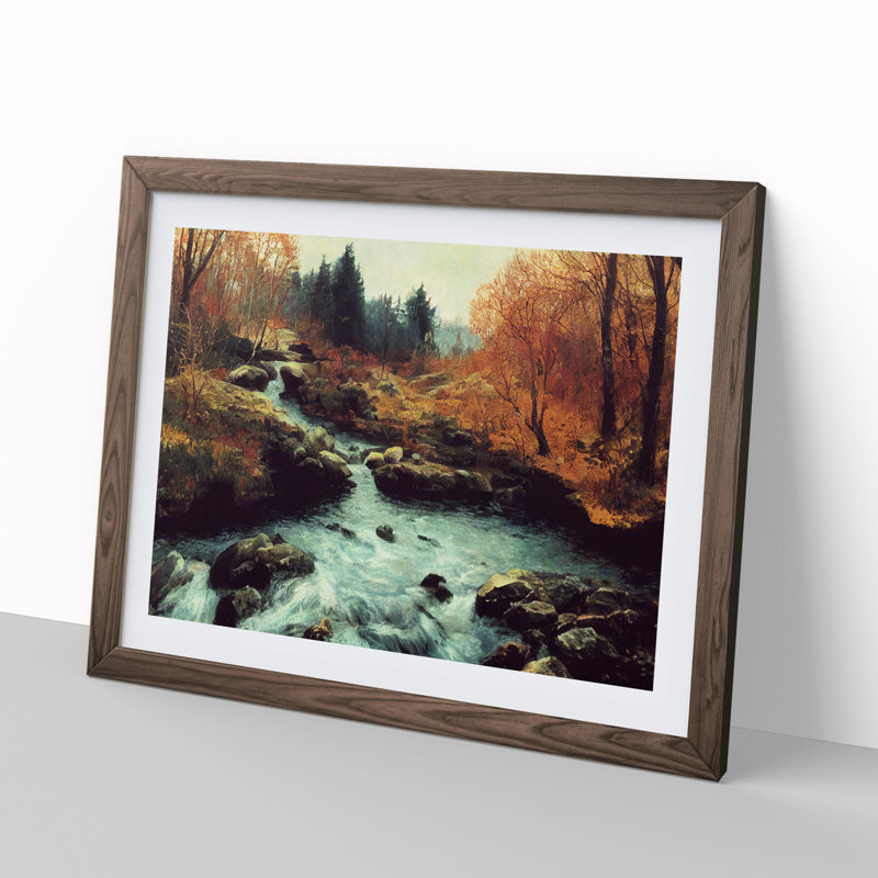 Desirable Forest Stream - Single Picture Frame Painting, 46cm H x 64cm W x 2cm D, Walnut