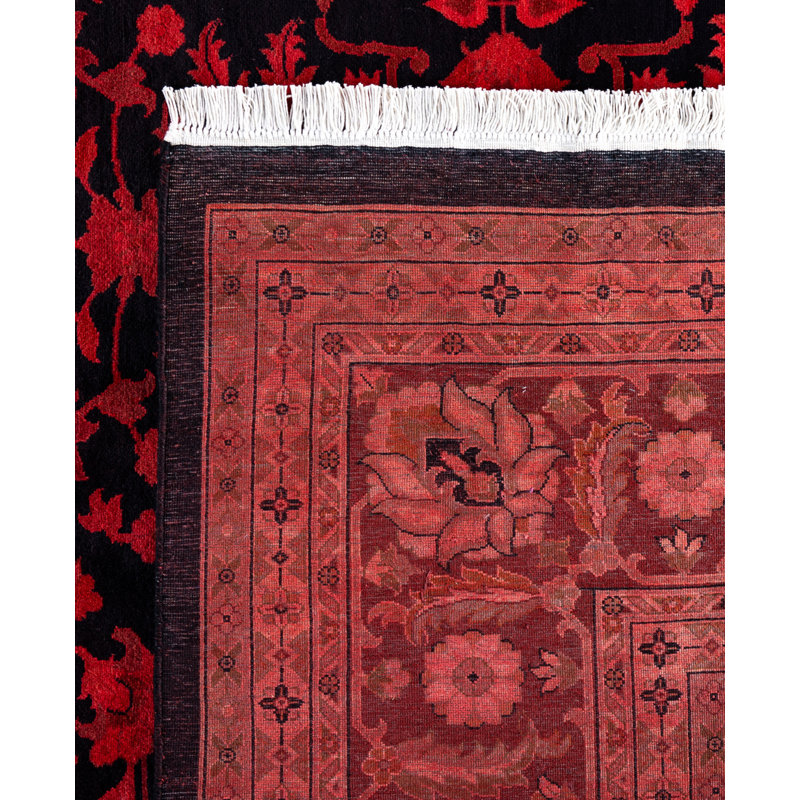 Tapis rose en laine noué à la main moderne et moderne Burchard 9 pi 2 po x 12 pi 3 po