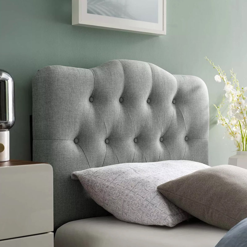 Linen Upholstered Headboard-Modern-Adjustable Height-Button Tufting, Gray, Queen