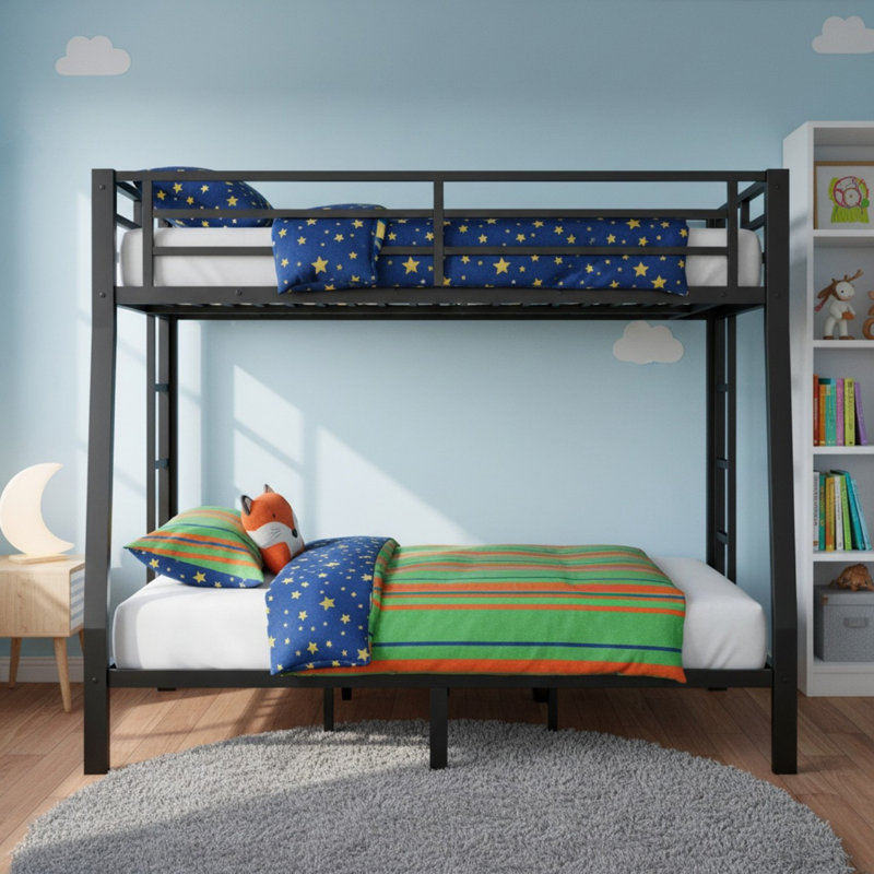 Metal Full XL Over Queen Bunk Bed for Teens and Adults, Full XL Over Queen, Black