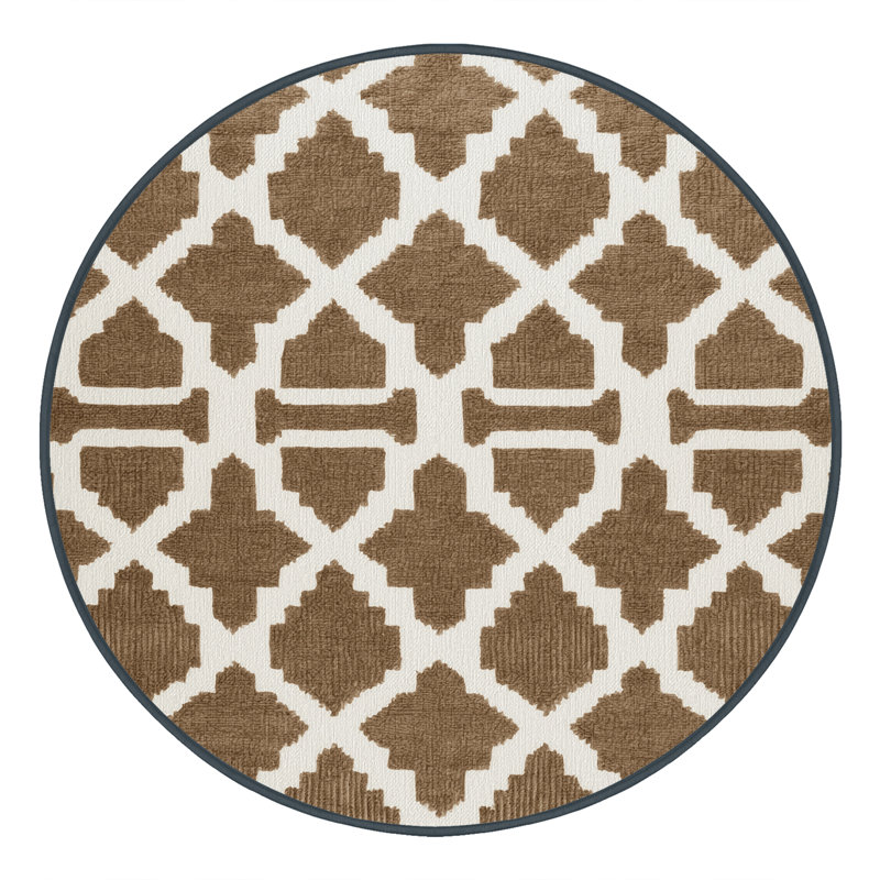 Tapis brun treillis lavable à la machine, Rond 8 pi