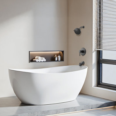 Ensemble de robinet de baignoire et de douche, complet avec pomme de douche à effet de pluie de 4,7 pouces et bec de baignoire, douchette réglable à 9 réglages, ensemble de garniture de baignoire à poignée simple avec valve d'équilibrage de pression en laiton, noir mat