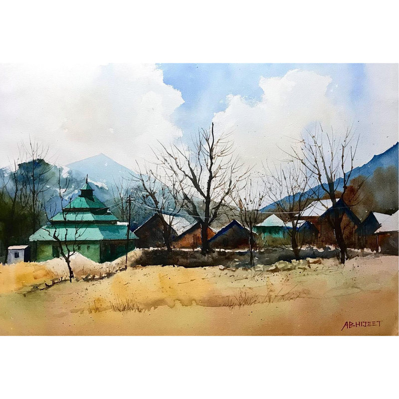 Maison sur les hauteurs | Aquarelle par Abhijeet Bahadure