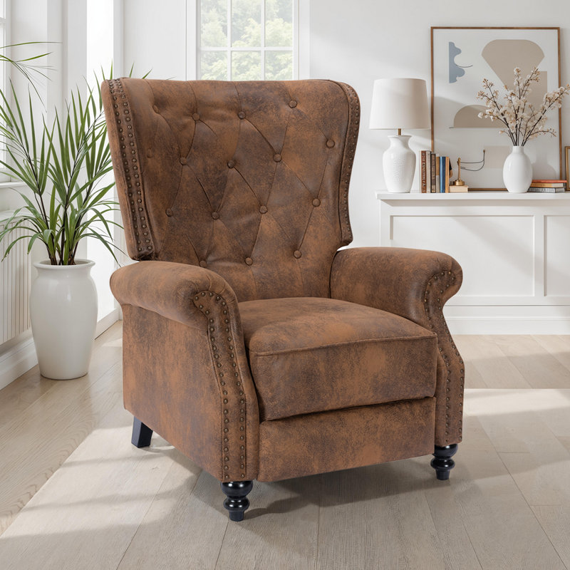 Buttoned Carmona Wingback Recliner Chair, Brown