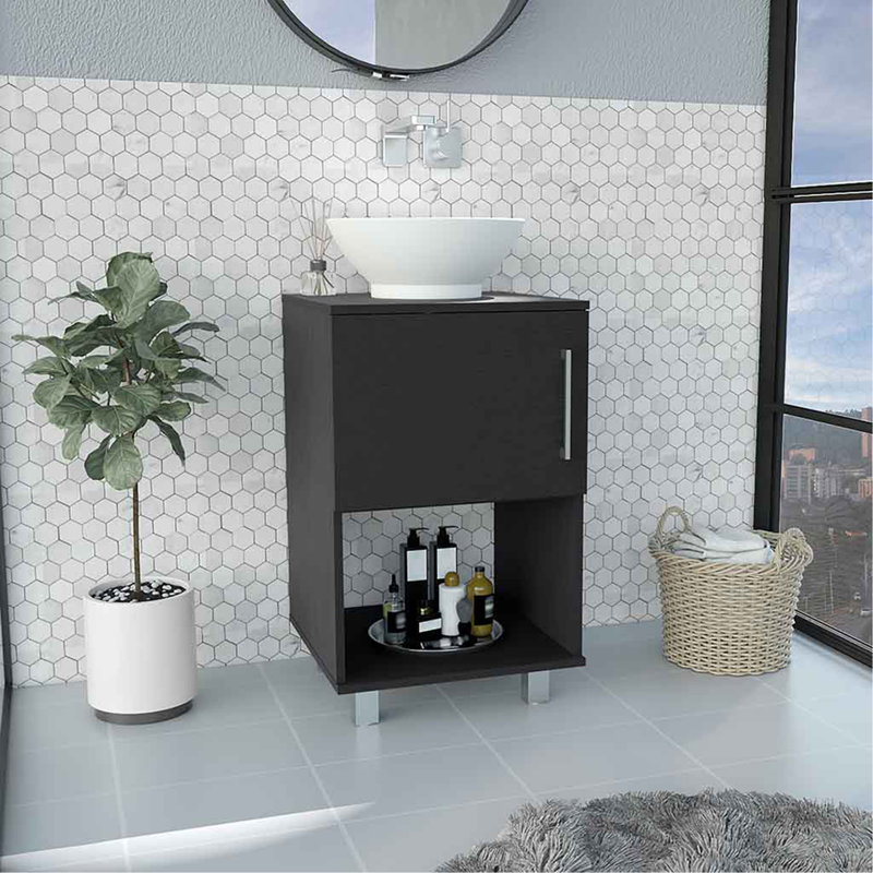 Meuble-lavabo simple avec lavabo, tablette ouverte et armoire à une porte (PAS DE ROBINET INCLUS)