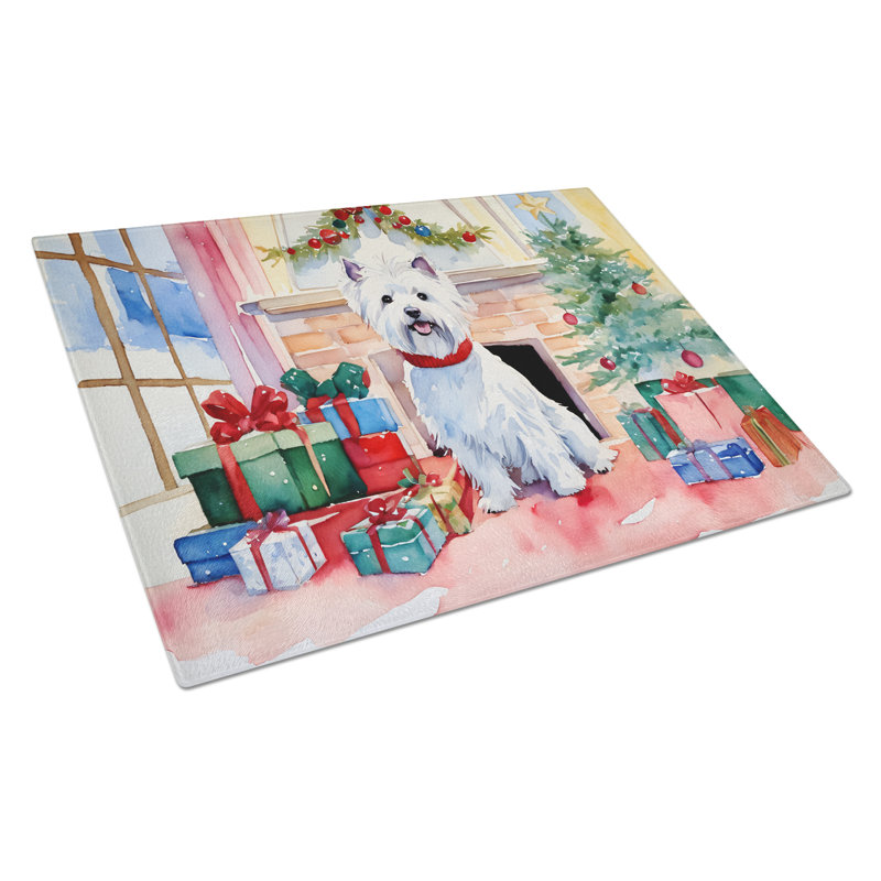 Grande planche à découper en verre Westie Cozy Christmas