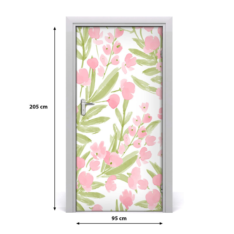 Pink Flowers Door Decal, 205cm H x 95cm W