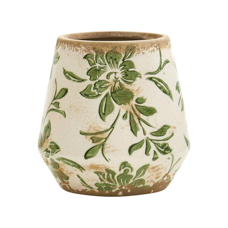 5.5in. Tuscan Ceramic Green Scroll Planter