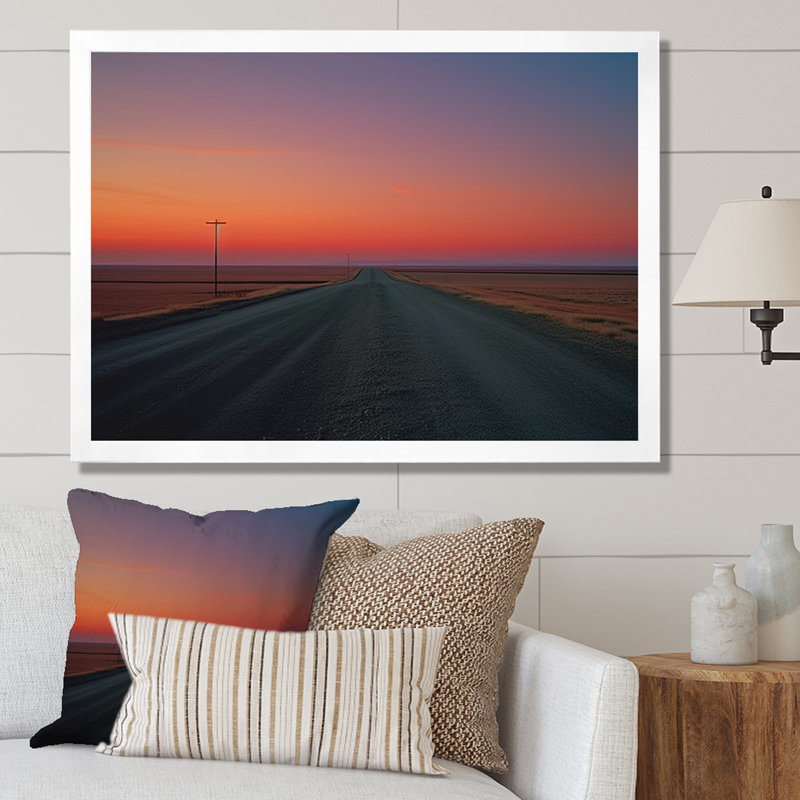 «Sunset Road Landscape I», reproduction sur toile, Cadre simple blanc, H 16 po x l 32 po x P 1 po