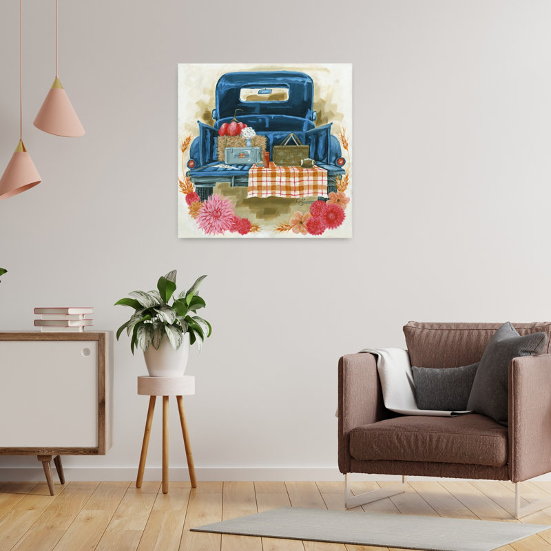 Art contemporain de pique-nique avec camion, H 24 po x l 24 po