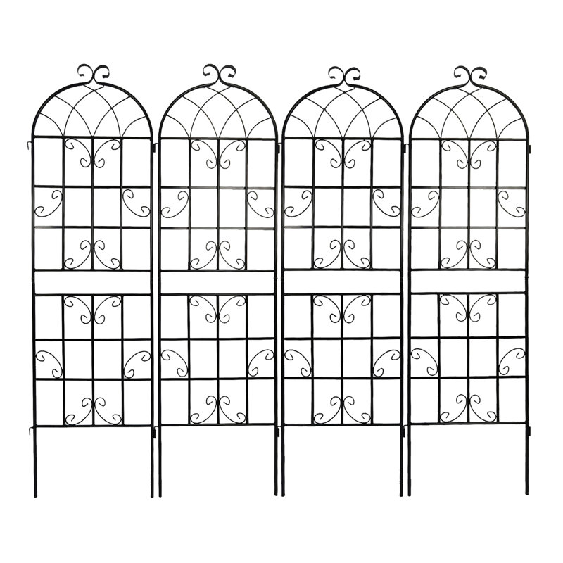 Paquet de 4 treillis de jardin en métal, H 71 po x l 80 po x P 0,5 po, Noir